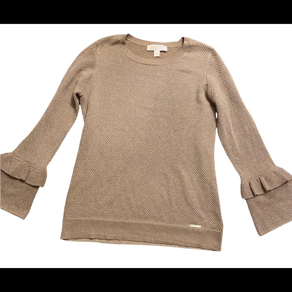 Michael Kors sweater.  Gold metallic long sleeves with ruffle wrists Size small